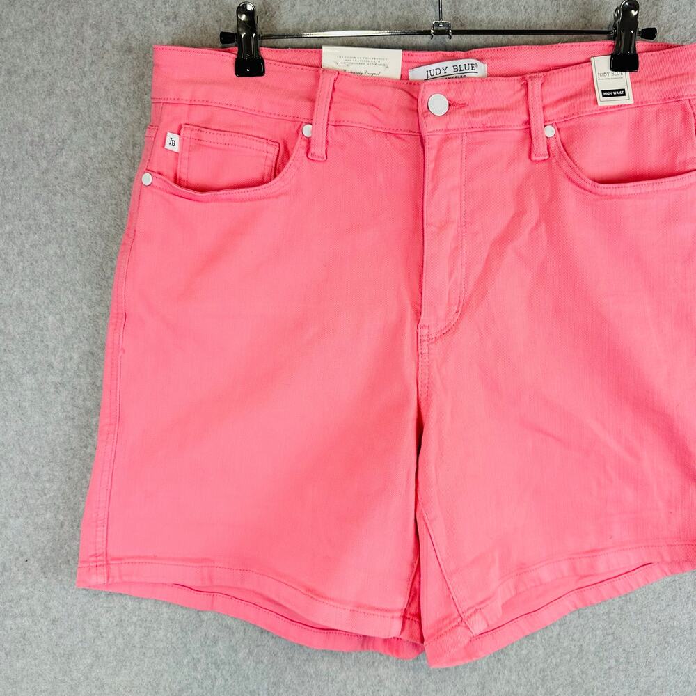 New Judy Blue Womans Sz 1XL Jean Denim Short High Rise Pink Stretch Pockets NWT - Picture 2 of 10